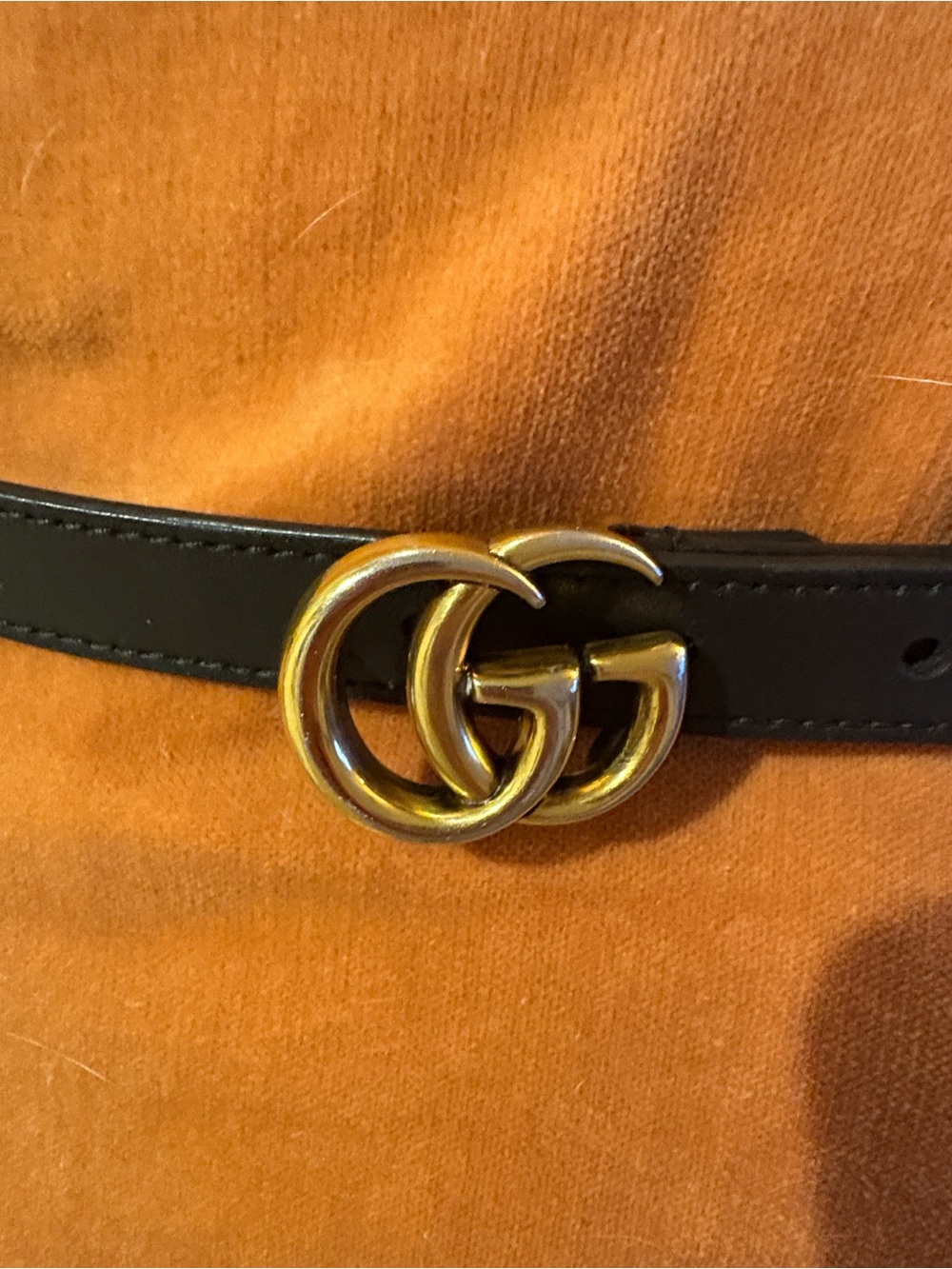 Gucci Marmot Slim Black Leather Belt with Gold Double G Logo Buckle